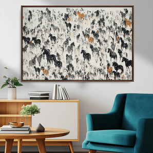 56463722-MGV-CV-36X24-Colorful Horse Herd Wall Art – Abstract Wild Horses Canvas Print, Rustic Western Farmhouse Décor for Living Room, Bedroom, Office