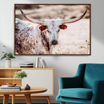 72388892-MGV-CV-36X24-Texas Longhorn Wall Art – Rustic Western Canvas Print, Cowboy Style Farmhouse Bull Artwork for Living Room, Ranch, Office or Man