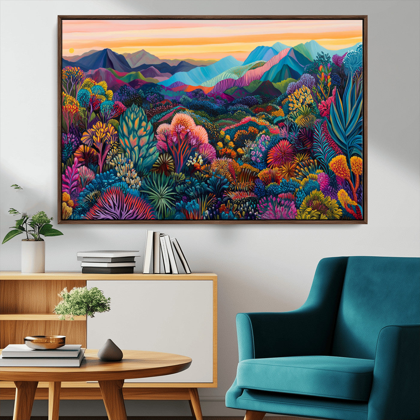 88685101-MGV-CV-36X24-Colorful Mountain Landscape Wall Art – Vibrant Nature Canvas Print, Sunset Forest Artwork for Living Room, Bedroom, Office, Boho