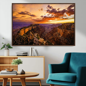 75573843-MGV-CV-36X24-Grand Canyon Sunset Wall Art – Panoramic Canyon Landscape Canvas Print, Dramatic Desert Cliffs Artwork, Nature Inspired Scenic