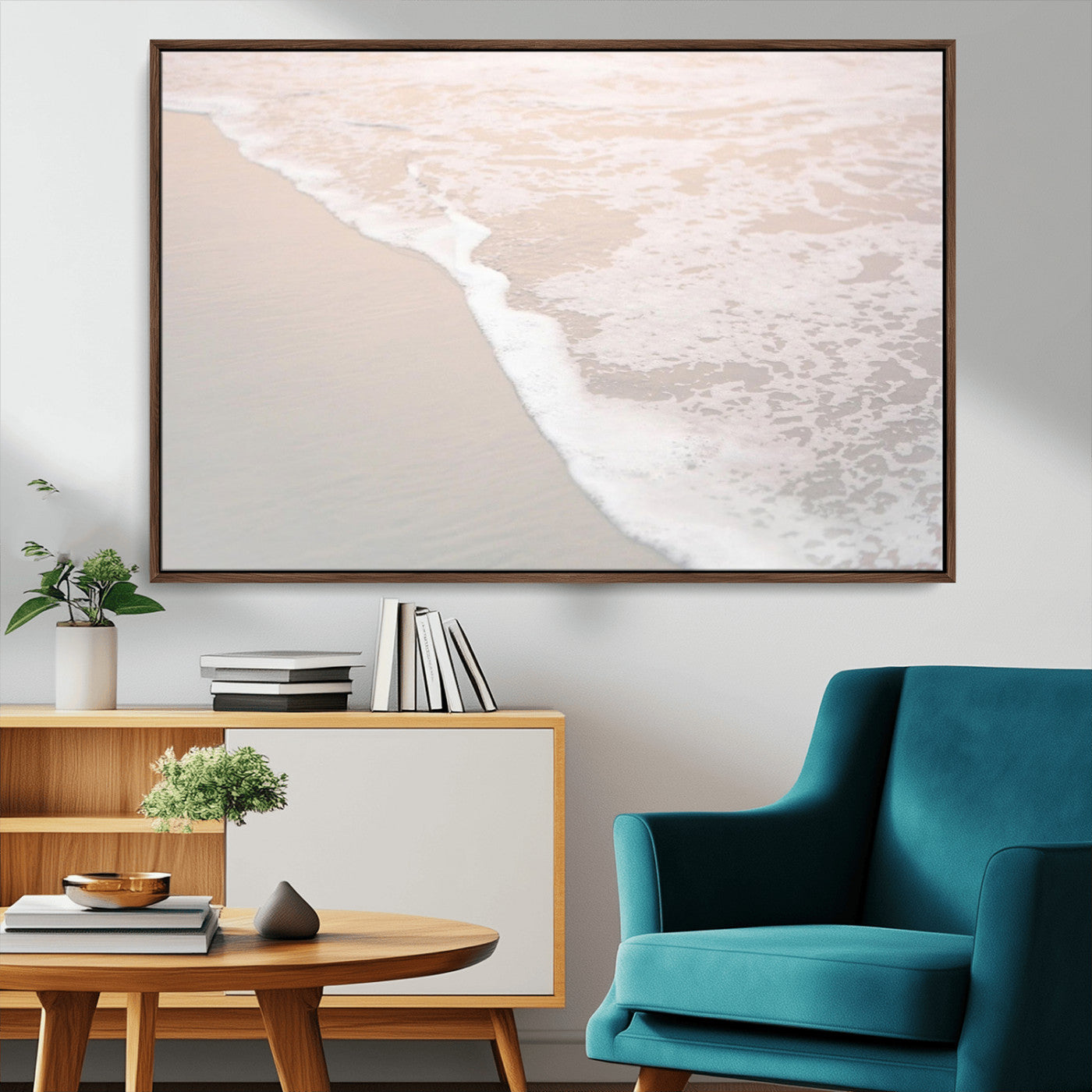 28414510-MGV-CV-36X24-Ocean Shoreline Wall Art – Minimal Coastal Beach Canvas Print, Soft Sea Foam and Sand Photography Artwork, Relaxing Nautical Decor