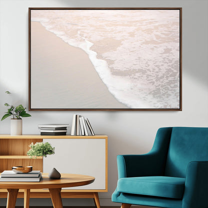 28414510-MGV-CV-36X24-Ocean Shoreline Wall Art – Minimal Coastal Beach Canvas Print, Soft Sea Foam and Sand Photography Artwork, Relaxing Nautical Decor