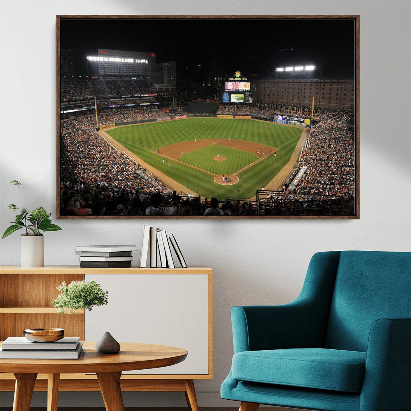 26445161-MGV-CV-36X24-Baseball Stadium at Night – Panoramic Ballpark Canvas Wall Art, Sports Decor for Man Cave, Office, Game Room, Sports Bar, Baseball