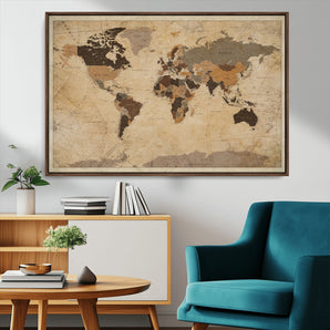 35788368-MGV-CV-36X24-Vintage World Map Wall Art – Rustic Antique Style Map Canvas Print, Classic Explorer Decor for Office, Study, Living Room,