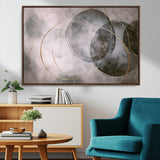 20066876-MGV-CV-36X24-Neutral Abstract Circle Wall Art – Modern Gray Beige Gold Canvas Print, Minimalist Geometric Painting for Bedroom, Living Room,