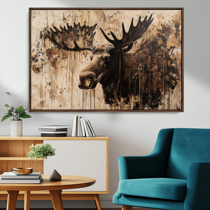 83505059-MGV-CV-36X24-Majestic Moose Wall Art – Rustic Animal Canvas Painting – Wilderness Wildlife Decor with Earthy Tones for Cabin, Lodge, Farmhouse,