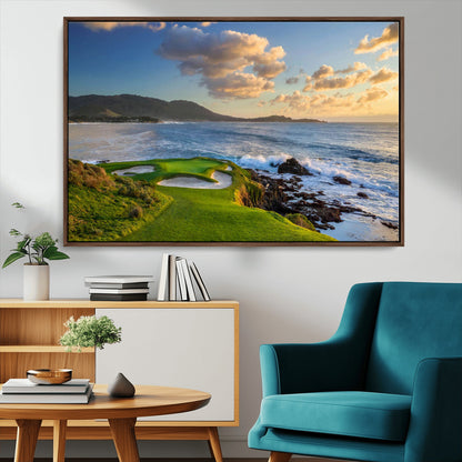 50107048-MGV-CV-36X24-Golf Course Wall Art – Coastal Ocean View Canvas Print, Scenic Fairway Landscape Decor for Office, Man Cave, Bedroom, or Living