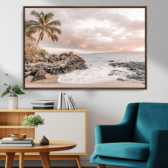 14214613-MGV-CV-36X24-Tropical Beach Wall Art – Palm Tree and Ocean Sunset Canvas Print, Relaxing Coastal Landscape Decor for Living Room, Bedroom, or