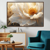 29539087-MGV-CV-36X24-Floral Wall Art – Elegant White and Gold Bloom Canvas Print, Romantic Modern Flower Artwork for Bedroom, Living Room, or Office