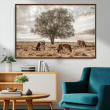 87590224-MGV-CV-36X24-Longhorn Cattle Wall Art – Rustic Western Landscape Canvas Print, Texas Farmhouse Prairie Scene for Living Room, Office, or Ranch