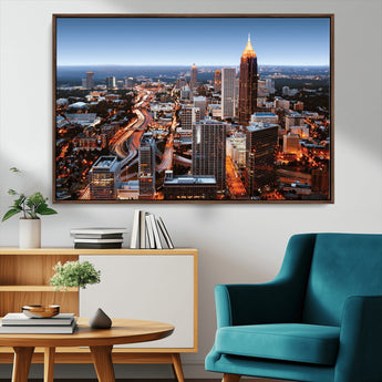 25096967-MGV-CV-36X24-Atlanta Skyline Wall Art – Vibrant Cityscape Canvas Print, Modern Night Lights Urban Decor for Office, Living Room, or Apartment