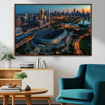 36690345-MGV-CV-36X24-Soldier Field Wall Art – Chicago Bears Stadium Aerial Night Canvas Print, City Skyline Football Decor for Living Room, Office, or