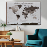 43749658-MGV-CV-36X24-Welcome to Great Adventure World Map Wall Art – Charcoal Gray Canvas Print, Rustic Travel Decor for Living Room, Study, Office or