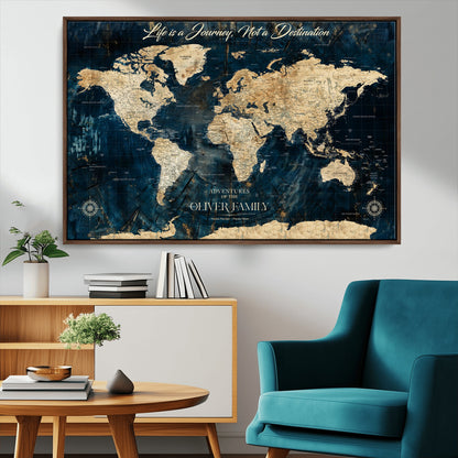 36970886-MGV-CV-36X24-Life is a Journey Not a Destination World Map Rustic Navy Beige Vintage Travel Wall Art Adventure Quote Canvas Print for Home