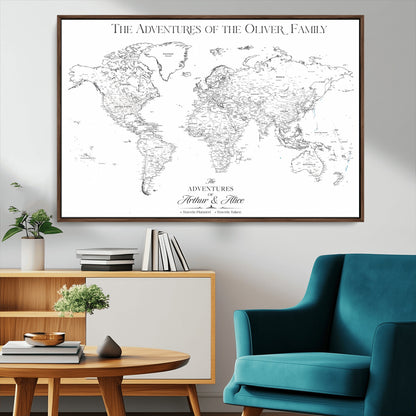 21029247-MGV-CV-36X24-Minimalist World Map Wall Art – Black and White Travel Adventure Print, Modern Family Travel Map Decor for Living Room, Bedroom,