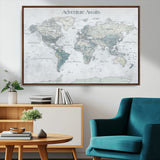 TEST111-MGV-CV-36X24-Personalized Adventure Awaits Push Pin World Map – Custom Framed Travel Tracker Canvas Wall Art for Home, Office