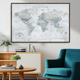 94249974-MGV-CV-36X24-Ours Explore World Map Wall Art – Modern Travel Canvas Print, Neutral Adventure Decor for Living Room, Office, Study, Bedroom,