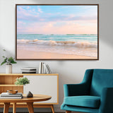 88024944-MGV-FC-36X24_Walnut-Serene Ocean Waves Canvas Wall Art – Pastel Sky, Soft Sand Beach, Tranquil Seascape, Calm Water Coastal Nature, Relaxing Peaceful