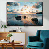23879436-MGV-FC-36X24_Walnut-Rocky Ocean Sunset Canvas Wall Art – Seaside Dramatic Seascape, Ocean Sunset Art Print for Coastal Modern Decor for Nature