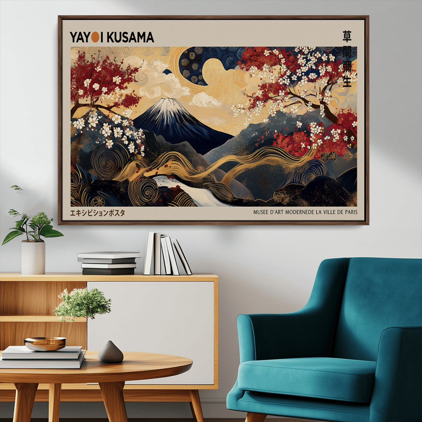 66892669-MGV-CV-36X24-Japanese Landscape Wall Art – Mount Fuji Canvas Print with Cherry Blossoms and Golden Waves, Traditional Asian Inspired Artwork