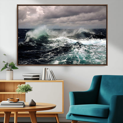 38622353-MGV-CV-36X24-Ocean Wave Wall Art – Dramatic Seascape Canvas Print with Stormy Sky and Crashing Sea, Bold Coastal Photography for Living Room,