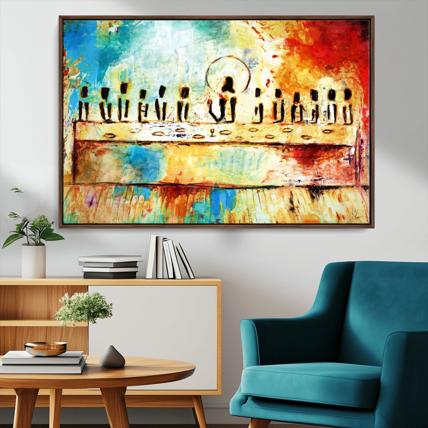 YKE34632598CR-MGV-FC-36X24_Walnut-Abstract Last Supper with Apostles Wall Art Canvas Print