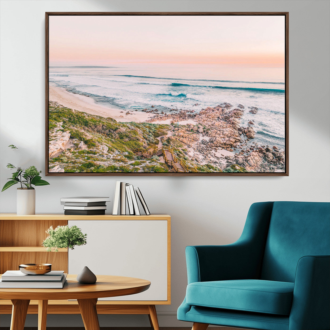 27332135-MGV-CV-36X24-Coastal Sunset Wall Art – Ocean Waves and Rocky Shore Canvas Print, Scenic Seaside Photography Decor for Bedroom, Living Room,