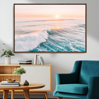 34064591-MGV-CV-36X24-Surfing Wall Art – Sunset Ocean Wave Canvas Print, Surfer Riding Sea Photography Decor for Bedroom, Living Room, Office, Coastal