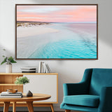 41613614-MGV-CV-36X24-Beach Sunset Wall Art – Pastel Ocean Canvas Print, Turquoise Water and Pink Sky Photography Decor for Bedroom, Living Room, Office