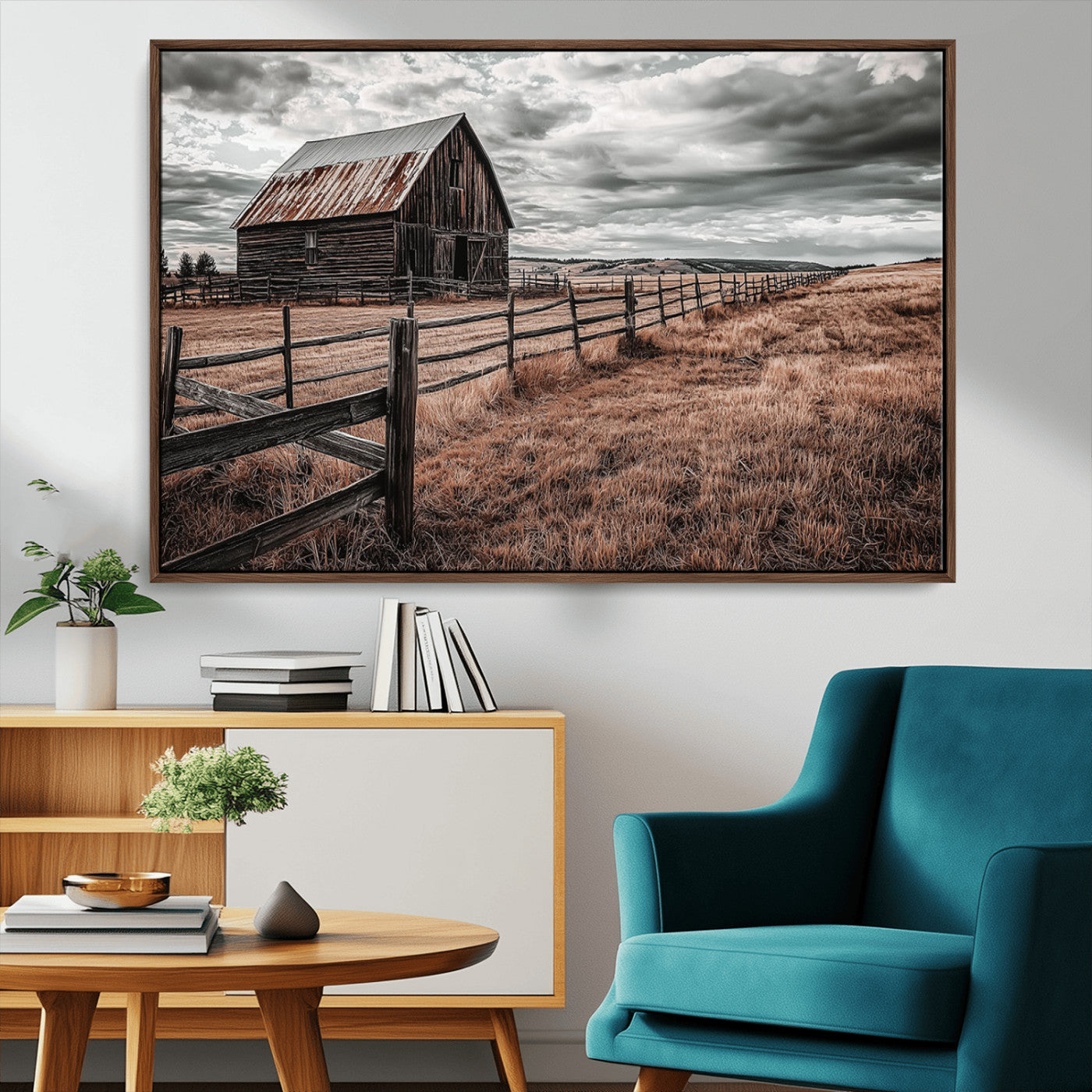 70676381-MGV-CV-36X24-Rustic Barn Wall Art – Weathered Farmhouse Canvas Print, Country Landscape Photography Decor for Bedroom, Living Room, Office,