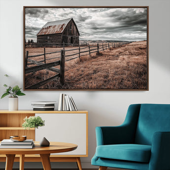 70676381-MGV-CV-36X24-Rustic Barn Wall Art – Weathered Farmhouse Canvas Print, Country Landscape Photography Decor for Bedroom, Living Room, Office,