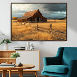 16480179-MGV-CV-36X24-Farmhouse Wall Art – Rustic Barn and Golden Field Canvas Print, Country Landscape Photography Decor for Bedroom, Living Room,