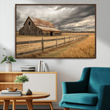 21991117-MGV-CV-36X24-Rustic Barn Wall Art – Weathered Farmhouse Canvas Print, Stormy Sky and Golden Field Photography Decor for Bedroom, Living Room,