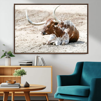89096667-MGV-CV-36X24-Texas Longhorn Wall Art – Rustic Western Canvas Print, Cattle Photography Decor for Ranch House, Living Room, Office, Man Cave