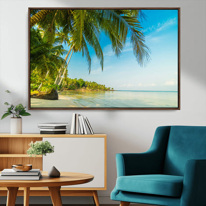 65056721-MGV-CV-36X24-Tropical Beach Wall Art – Palm Tree Coastal Photography Print, Relaxing Ocean Paradise Landscape, Island Seascape Home or Office