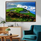 34181847-MGV-CV-36X24-Coastal Golf Course Wall Art – Panoramic Ocean Fairway Canvas Print, Scenic Sports Photography Decor for Office, Man Cave, Living