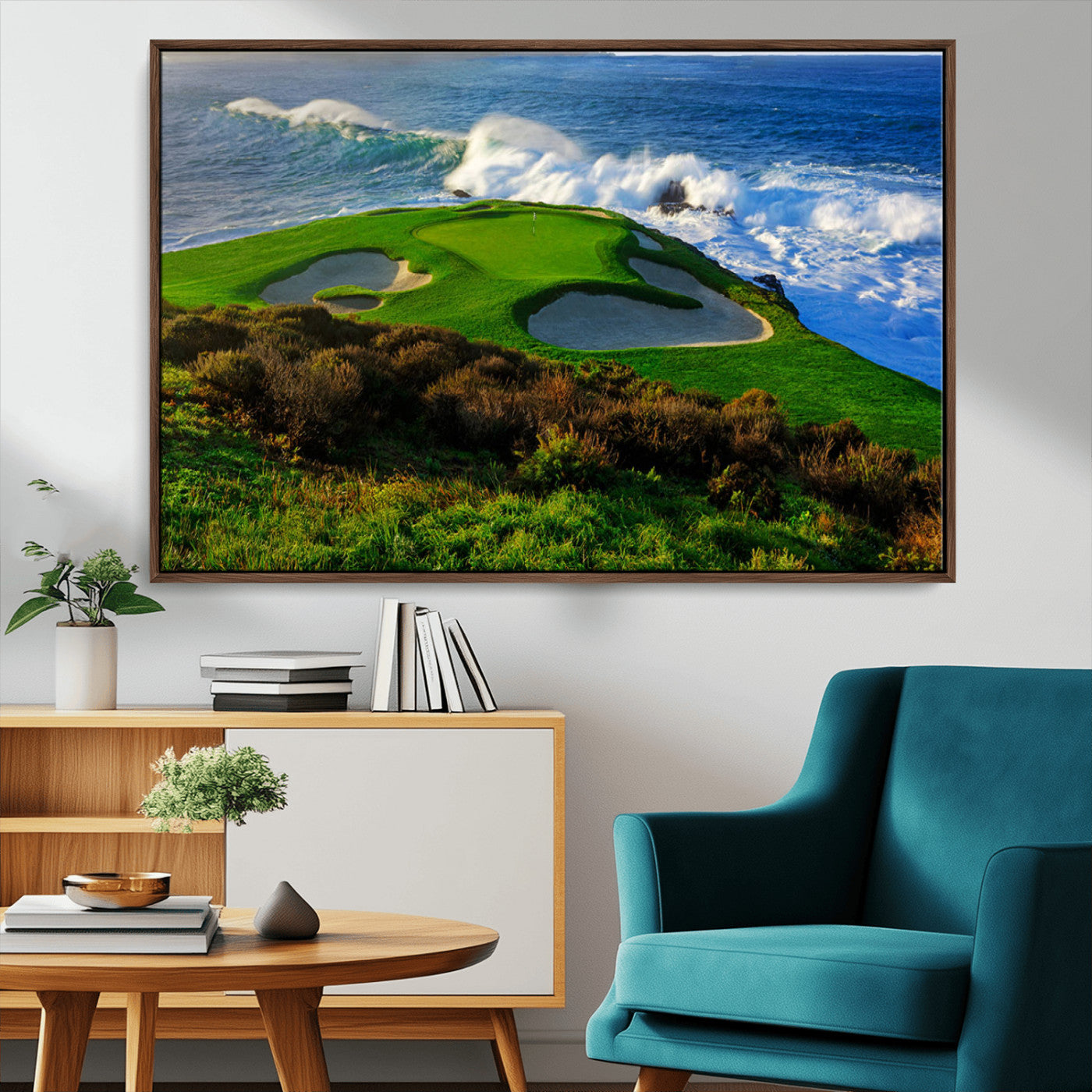 13644055-MGV-CV-36X24-Golf Wall Art – Oceanfront Green Canvas Print, Scenic Coastal Course Photography Decor for Bedroom, Living Room, Office, Sports