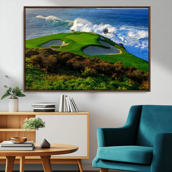 13644055-MGV-CV-36X24-Golf Wall Art – Oceanfront Green Canvas Print, Scenic Coastal Course Photography Decor for Bedroom, Living Room, Office, Sports