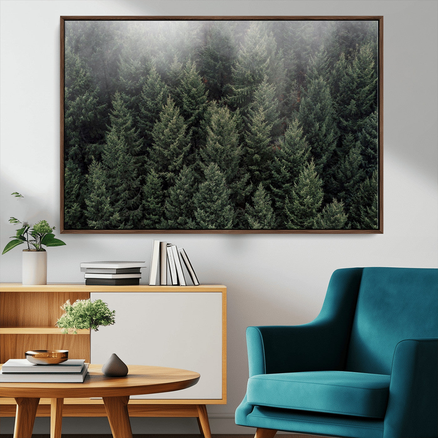 84059409-MGV-CV-36X24-Forest Wall Art – Misty Evergreen Trees Canvas Print, Tranquil Nature Photography Decor for Bedroom, Living Room, Office, Cabin or