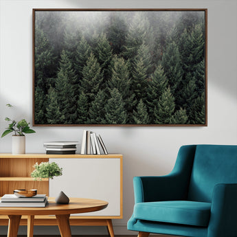 84059409-MGV-CV-36X24-Forest Wall Art – Misty Evergreen Trees Canvas Print, Tranquil Nature Photography Decor for Bedroom, Living Room, Office, Cabin or