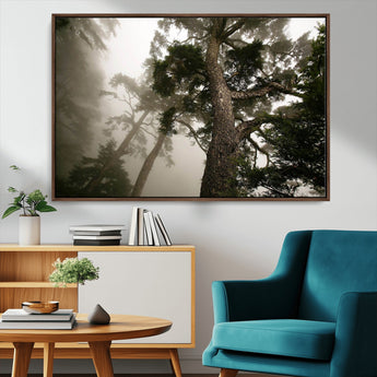 87969493-MGV-CV-36X24-Forest Wall Art – Misty Tall Trees Canvas Print, Dramatic Woodland Photography Decor for Bedroom, Living Room, Office, Cabin,