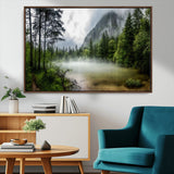 93123937-MGV-CV-36X24-Landscape Wall Art – Misty Mountain Lake Canvas Print, Tranquil Forest and Waterfall Photography Decor for Bedroom, Living Room,