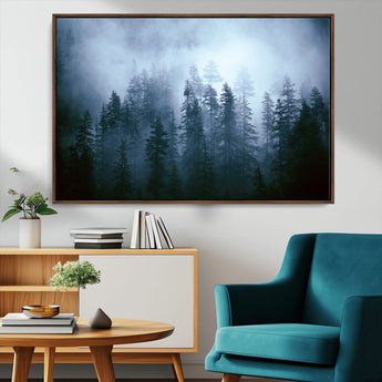 93439624-MGV-CV-36X24-Forest Wall Art – Misty Pine Trees Canvas Print, Moody Nature Photography Decor for Bedroom, Living Room, Office, Cabin, Lodge or