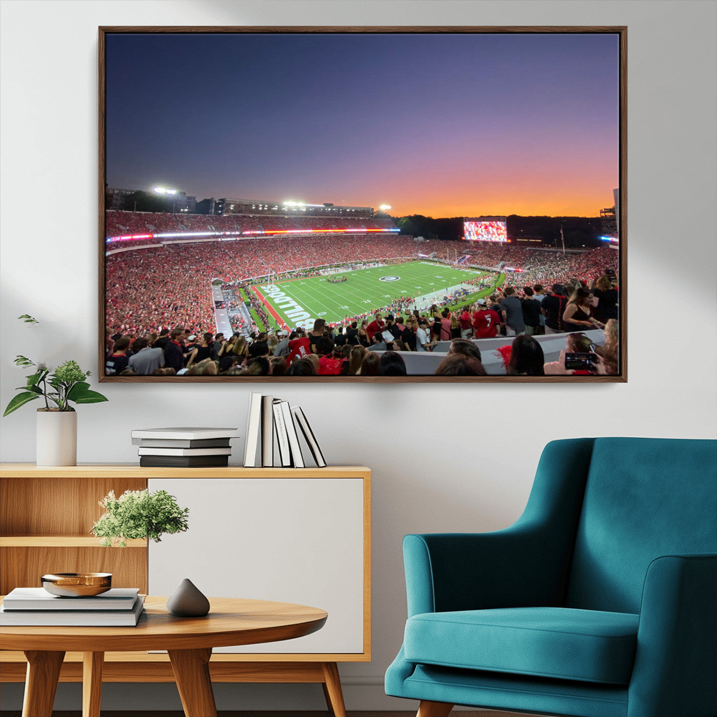 25139565-MGV-CV-36X24-Sanford Stadium Wall Art – Panoramic Georgia Bulldogs Sunset Football Game Canvas Print, Red Crowd Sports Decor for Office, Man