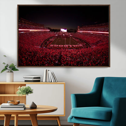 38331045-MGV-CV-36X24-Sanford Stadium Wall Art – Panoramic Georgia Bulldogs Red Light Game Football Canvas Print, Night Crowd Sports Decor for Office,