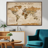 75179116-MGV-CV-36X24-Personalized World Map Wall Art – Rustic Vintage Travel Map with Custom Names, Inspirational Adventure Décor for Couples, Families