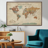 43497401-MGV-CV-36X24-Personalized World Map Wall Art – Vintage Rustic Adventure Travel Map with Custom Couple Names, Welcome to Great Adventure Wall