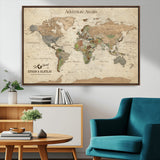 62766900-MGV-CV-36X24-Personalized World Map Wall Art – Antique Parchment Adventure Travel Map with Custom Couple Names, Rustic Wall Decor for Home,