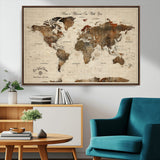 48225643-MGV-CV-36X24-Personalized World Map Wall Art – Rustic Vintage Adventure Travel Map with Custom Couple Names, Romantic Wall Decor for Home or
