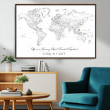 43438578-MGV-CV-36X24-Personalized World Map Wall Art – Black and White Minimal Travel Map with Custom Names, Elegant Wall Decor for Couples, Wedding or